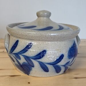 Elegant Blue and Cream Ceramic Lidded Pot